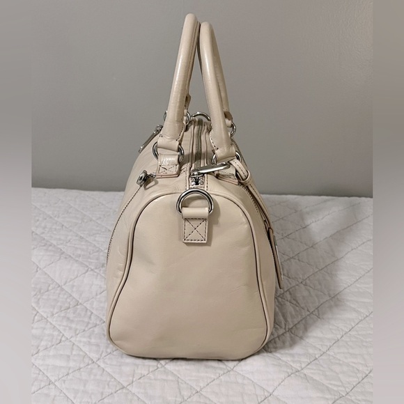 Badgely Mischa Vintage Crème Leather Boston Bag Satchel Expandable Snakeskin - Picture 5 of 10